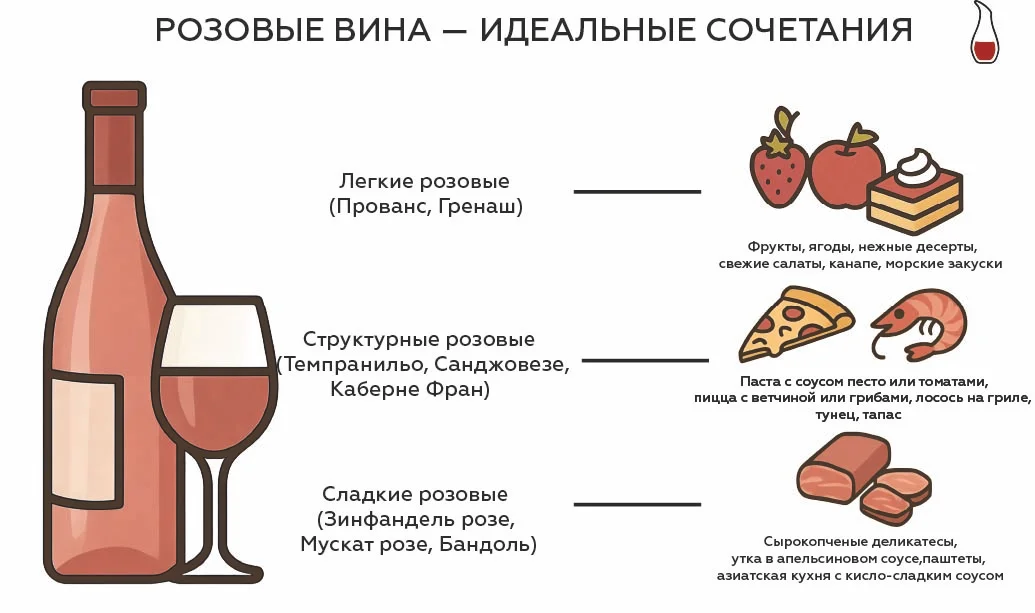 Розовые вина и блюда Инфографика